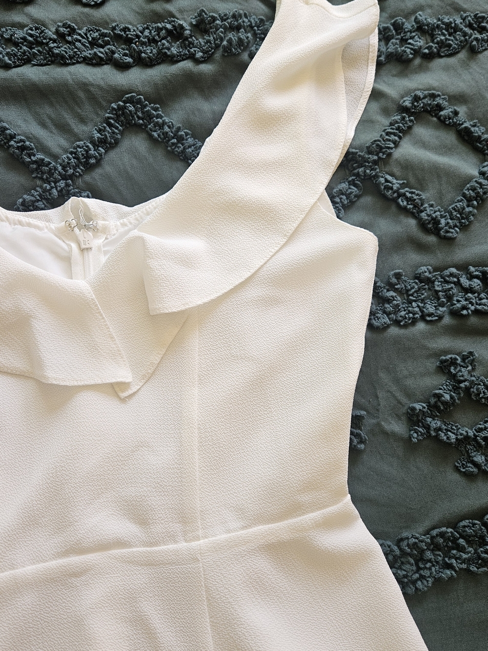 ASOS White Textured Dress with V-Neck Ruffle - Picture 2 of 4
